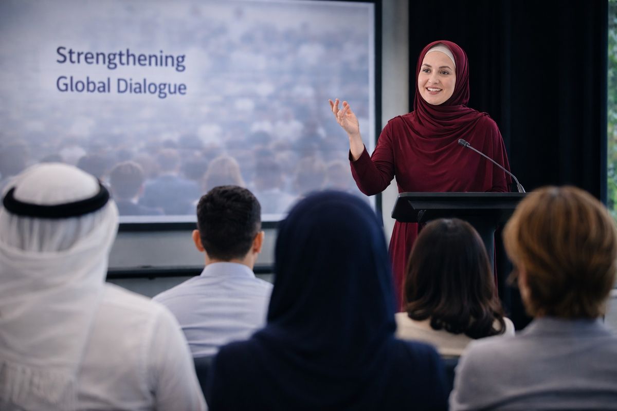 A speaker presenting at a convening